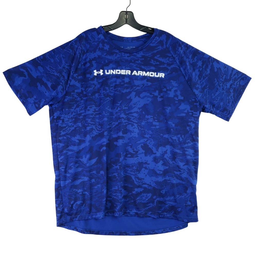 Under Armour HeatGear Performance Shirt Men XXL Blue Digital Camo Loose Training
